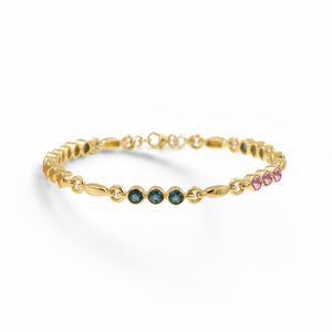 Bracelet à maillons ronds en argent sterling 925 avec trois pierres de tourmaline, plaqué or et rhodium - Product Image 1