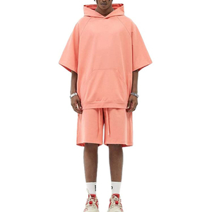 Ensemble de survêtement pour homme personnalisé, décontracté, en molleton uni, brodé, à séchage rapide, à manches courtes, avec short, de haute qualité, 100% coton, deux pièces - Product Image 3