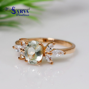 Bague en Améthyste Verte Naturelle Plaqué Or Rose Argent Sterling 925 Pierre Précieuse Ovale Motif Feuille Florale Bijou de Luxe Unisexe pour Fête - Product Image 3