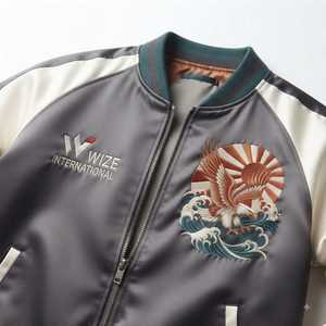 เสื้อแจ็คเก็ตบอมเบอร์ผู้ชาย WIZE INTERNATIONAL สไตล์ญี่ปุ่น ลายปักซามูไร ซิปหน้า ใส่ได้ในฤดูใบไม้ร่วง ผลิตจากวัสดุซาติน PU - Product Image 3