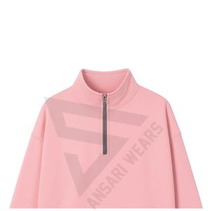 Pull à demi-zip en molleton 100% coton, surdimensionné, à manches longues, tricoté à la main, respirant - Product Image 2