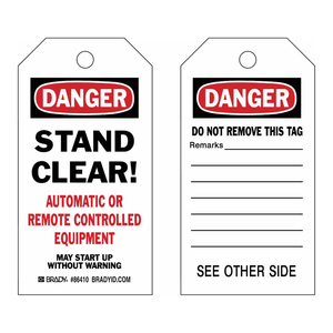 Étiquettes de sécurité pré-imprimées Brady DANGER Stand Clear, 5,75 x 3 pouces, flexibles, pour les zones d'équipements automatiques - Product Image 3