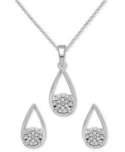 2-Pc. Ensemble collier pendentif larme diamant et boucles d'oreilles assorties (1/6 ct. T. w.) en argent sterling ou Sterli plaqué or 14k - Product Image 1