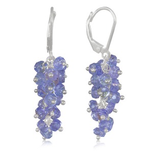 Blue Tanzanite Fine <b>Drop</b> Earrings Rhodium Silver Tone Lever <b>Back</b> Dangle Faceted Stone Cluster Wedding Anniversary Party Jewelry - Product Image 1