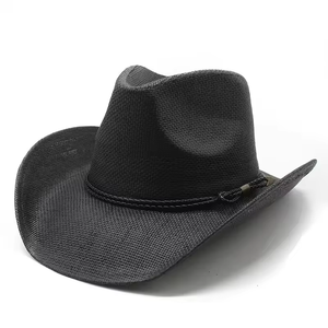 Trendy Spring <b>Summer</b> Jazzy Beach <b>Straw</b> <b>Hats</b> Leather Rope Decoration Men Western Cowboy <b>Hat</b> - Product Image 4