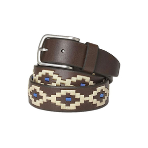 Ceinture en cuir véritable avec broderie géométrique ethnique et boucle rectangulaire argentée, style décontracté, en cuir de vachette durable - Product Image 2