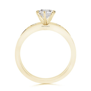 Anillo de compromiso y boda de lujo con diamante solitario cultivado en laboratorio, engaste de rodio con piedras laterales, oro de 10K/14K/18K, plata 925/935 - Product Image 4