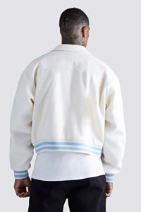 Veste universitaire personnalisée pour homme, couleur crème, col rabattu, fermeture boutonnée, style décontracté, coupe classique, couleur unie, en coton, pour l'automne - Product Image 3