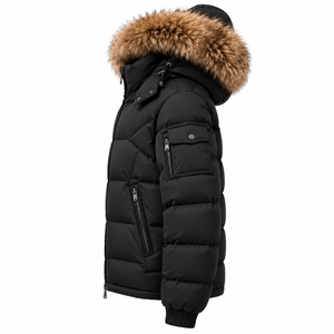 Chaqueta Acolchada con Capucha para Hombre, Negra, Cálida, Cortavientos, Impermeable, de Secado Rápido, Estilo Casual Elegante, con Cierre Frontal, Color Sólido, 100% Poliéster - Product Image 4