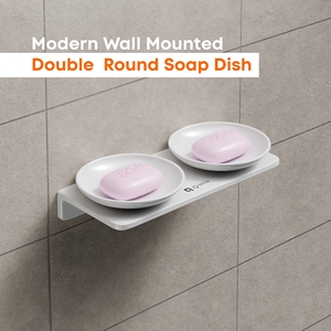 Double Round Soap Dish Wall Mounted Dual Layer Glass <b>Tray</b> Metal Holder Heavy Duty Bathroom Storage Rack Circular Hardware Set - Product Image 2