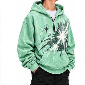 เสื้อฮู้ดซิปครึ่งตัวแบบลำลองสำหรับผู้ชาย ล้างสีแบบแอซิดวอช ผู้ผลิตขายส่งตามสั่ง แบรนด์ส่วนตัว ผ้าฝ้ายฟลีซ เฟรนช์เทอร์รี่ ผู้ส่งออกเสื้อผ้า - Product Image 1