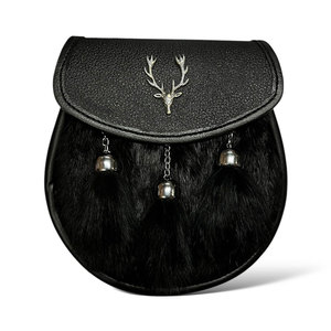 Wholesale Black Fur <b>Stag</b> <b>Head</b> Badge kilt Sporran 3 Tassels With Chain Strap Decorative Pouch Bag Unisex - Product Image 1