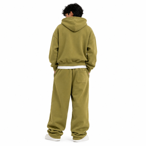 Ensemble de survêtement 2 pièces vert olive High Street, sweat à capuche oversize et pantalon de survêtement ample à taille élastique, streetwear homme épais, OEM ODM - Product Image 2