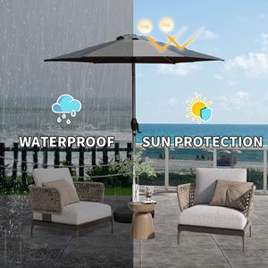Ombrellone da Patio 7.5FT con Manovella e Pulsante di Inclinazione, Protezione UV, Impermeabile, per Esterni, con Base - Product Image 2