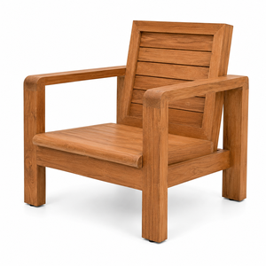 Chaise de jardin contemporaine moderne en teck massif, écologique, imperméable et confortable, avec larges accoudoirs |   Terrasse de resort de luxe - Product Image 3