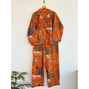 Conjunto de Pijama Bohemio con Estampado Animal, 100% Algodón, Cuello en V, Manga Larga, Cintura Elástica, Corte Regular, Transpirable, Ecológico, Informal, Verano - Product Image 4