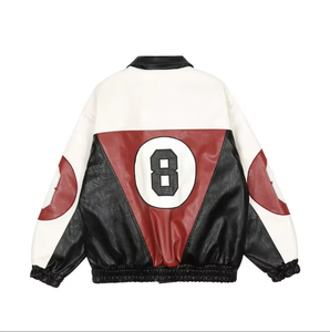 Veste en cuir artificiel à blocs de couleur pour hommes, veste décontractée à fermeture éclair, manteau brodé de haute qualité, coupe-vent en gros - Product Image 6