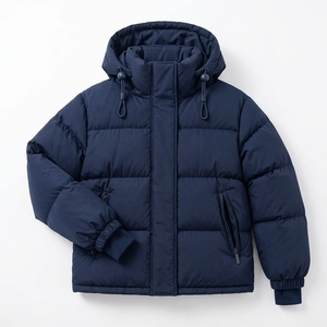 Veste matelassée à capuche unisexe bleu marine, manteau d'hiver chaud à fermeture éclair, streetwear d'extérieur, vêtements personnalisés à marque privée, OEM ODM - Product Image 1