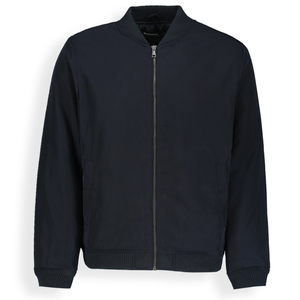 Blouson Bomber Homme Bleu Marine Col Rond Fermeture Éclair Coupe-Vent à Capuche Décontracté Coupe Ample en PU Couleur Unie Printemps - Product Image 1