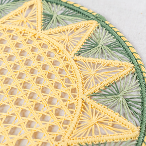 Wholesale Handmade <b>Woven</b> Paper Eco-Friendly <b>Placemat</b> Geometric Pattern Vintage Style Yellow Green 35cm Home Decor Wedding Party - Product Image 3