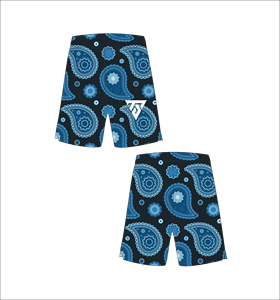 Shorts de Baño para Hombre con Estampado Paisley, Sublimación, Secado Rápido, Cintura Elástica, Diseño Azul Marino, Logotipo Frontal - Product Image 1