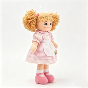 customized Mini hanging rag <b>doll</b>, twin pigtail cloth <b>doll</b>, pink striped floral apron <b>doll</b>, fabric plush ornament, stuffed girl - Product Image 2