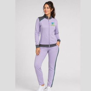 Slim Fit Polyester Streetwear Women Zipper Tracksuit Gym Joggers Sweatpants Lace Button Side <b>Strip</b> Printed 2pcs Women Tracksuit - Product Image 1