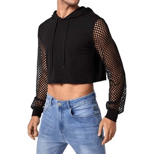 Nouveau design – Sweat à capuche court pour homme à manches longues avec empiècements en maille contrastante et cordon de serrage - Product Image 1