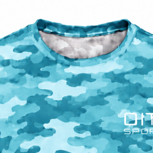 T-shirt Aqua Camo pour hommes, manches courtes, col rond, imprimé camouflage, entraînement athlétique, fitness, course à pied, vêtements de sport performants - Product Image 3