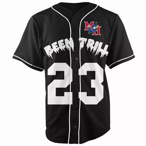 Camiseta de Béisbol Beentrih para Hombre, Negra y Blanca, con Número 23, Impresión Digital, 100% Poliéster, Talla Grande, Corte Regular, Cierre de Botones, para Adultos - Product Image 1