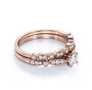 Anillo de Boda Chapado en Oro con Moissanita de Corte Redondo de 0.75 Quilates, Estilo Art Deco, para Mujer, en Oro Blanco - Product Image 5