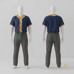 Uniforme de Béisbol Personalizado para Hombre, Jersey Azul Marino con Rayas Doradas, Pantalones Grises con Rayas, Cinturón Verde, Conjunto de Ropa Deportiva para Equipo - Product Image 1