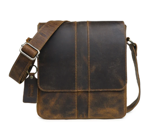 Sac bandoulière pour homme en cuir véritable - Sac de voyage à bandoulière - Plusieurs compartiments - Fermeture éclair - Petite taille - Léger - Design élégant - Product Image 5