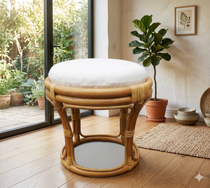 Handmade Natural Rattan Round Ottoman Footrest <b>Stool</b> With Soft Cushion Eco Friendly Wicker Coffee Table For Modern Living Room - Product Image 1
