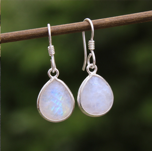 Natural Rainbow Moonstone Pear Drop <b>Earrings</b> 925 <b>Sterling</b> <b>Silver</b>, Faceted White Gemstone <b>Dangle</b> <b>Earrings</b> Handmade Jewelry for Wo - Product Image 3