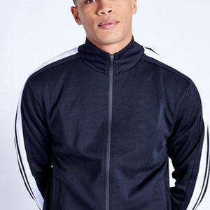 Veste de survêtement marine pour homme avec fermeture éclair intégrale, rayures blanches, col montant, poches latérales, respirante, style sportif, pour l'automne, coupe classique - Product Image 6