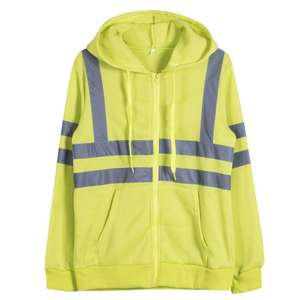 Sweat-shirt unisexe haute visibilité personnalisé en polyester ripstop, jaune fluorescent bicolore, réfléchissant et sérigraphié, pour la vente en gros - Product Image 1
