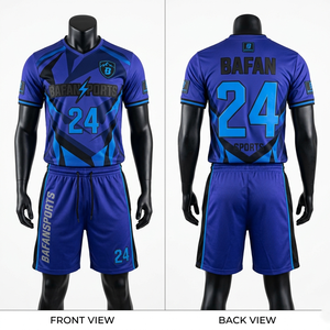 Premium 180 GSM polyester football jersey short <b>set</b> blue black panel sublimation custom logo for men's <b>set</b> - Product Image 1