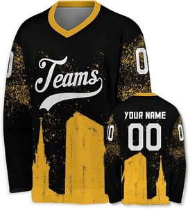 Ropa de Hockey sobre Hielo Personalizada para Hombre, Cuello Redondo, Manga Larga, Malla Sublimada Transpirable, Logotipo Frontal, Talla Adulto - Product Image 1