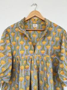 Blusa de Mujer Vintage con Estampado Geométrico Amarillo, 100% Algodón, Estampado a Mano, Ligera, Holgada, Estilo Boho, Cómoda para el Verano - Product Image 3