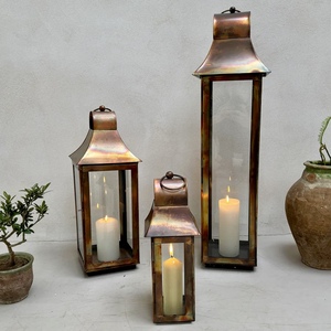 Trending Style <b>Copper</b> Flame Finish Metal Candle Holder <b>Lanterns</b> for Home and Patio Decorations - Product Image 1