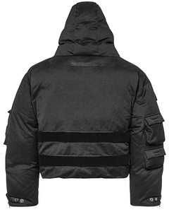 Veste d'hiver matelassée pour homme de haute qualité, col montant, capuche, fermeture éclair, masque intégré, plusieurs poches, noire, légère, logo personnalisé - Product Image 6