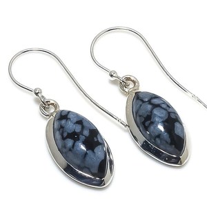 Boucles d'oreilles artisanales en obsidienne flocon de neige véritable, serties en argent sterling 925, bijoux de luxe en pierres précieuses naturelles pour femme, cadeau - Product Image 2