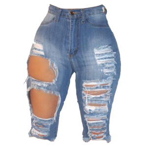 Pantalones Cortos de Mezclilla de Verano para Mujer, de Alta Calidad, Diseño Sexy, Talla Grande, Cintura Media, Rotos, de Algodón - Product Image 1