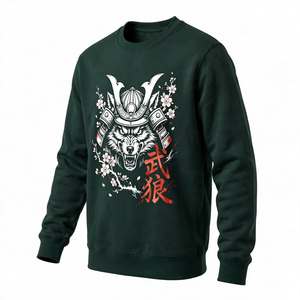 เสื้อสเวตเชิ้ตโอเวอร์ไซส์ลายกราฟิกพิมพ์ลายหมาป่าซามูไร สตรีทแวร์ แขนยาว คอกลม ผ้าฝ้ายฟลีซ สำหรับฤดูหนาว - Product Image 4