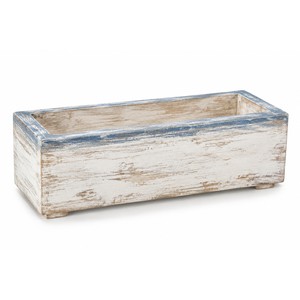 Handcrafted Whitewashed Mango <b>Wood</b> <b>Trough</b> <b>Planter</b> Box - Wholesale Santorini Style - Product Image 1