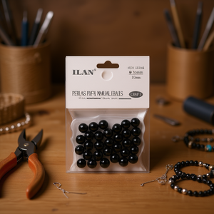 Perles artisanales Ilan 10mm noires pour travaux manuels 15g - Product Image 2