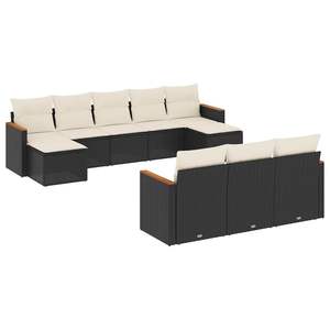 Juego de Sofás de Jardín de Ratán Sintético Negro de 10 Piezas, Elegante Mueble de Jardín para Exteriores - Product Image 2