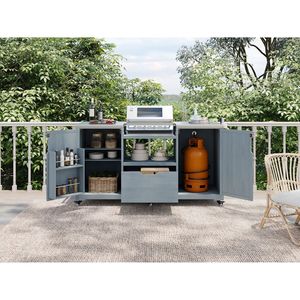 Carrello da Cucina per Esterni in Legno Massello da 169 cm per Griglie Big Green Egg con Piano in Acciaio Inox - Product Image 5