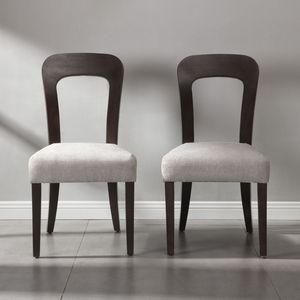 Set di 2 sedie da pranzo Wei, sedie laterali da cucina imbottite in tessuto grigio, gambe in legno massello di gomma marrone scuro, capacità di carico 330 libbre - Product Image 2